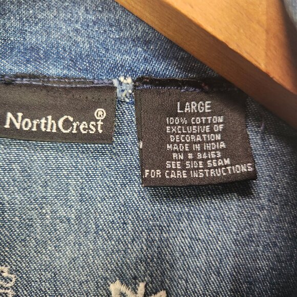 North Crest Denim Christmas Holiday Jacket Women's L Blue Button Up Snowman - Picture 5 of 6